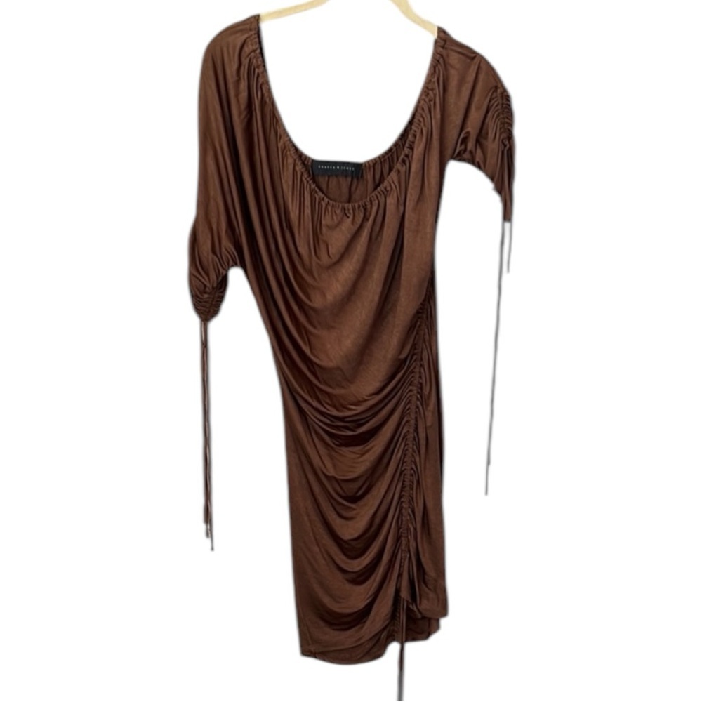 Stella & Jamie Brown Ruched Bodycon Mini Dress Size XS